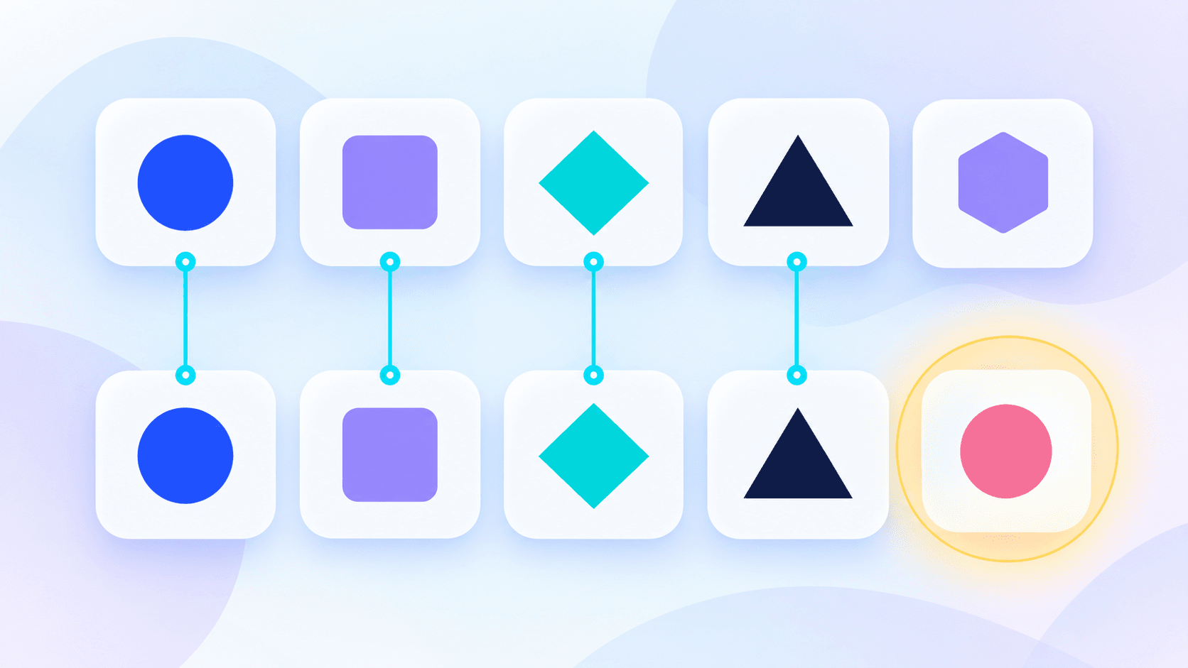 Matching geometric order cards are linked while one unmatched card is highlighted.